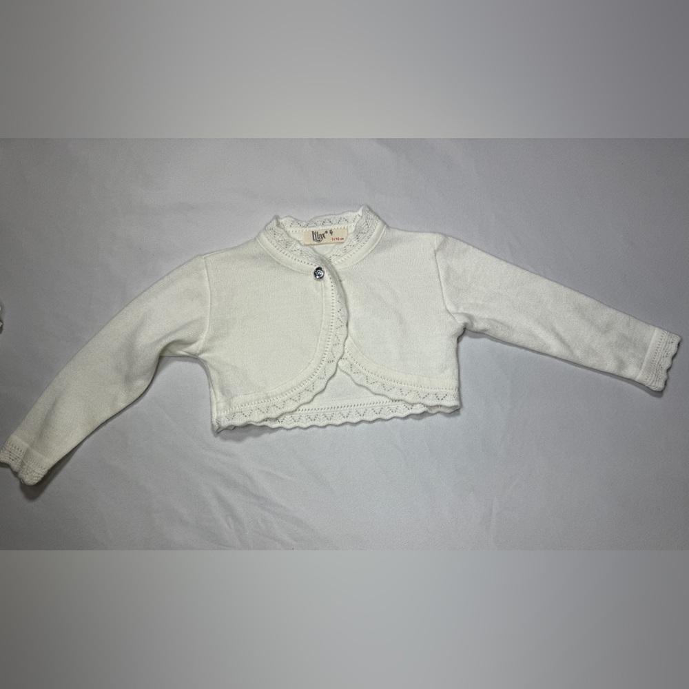 Lilax Girls Knit Long Sleeve Button Closure Bolero Cardigan Shrug in Cream Sz 2